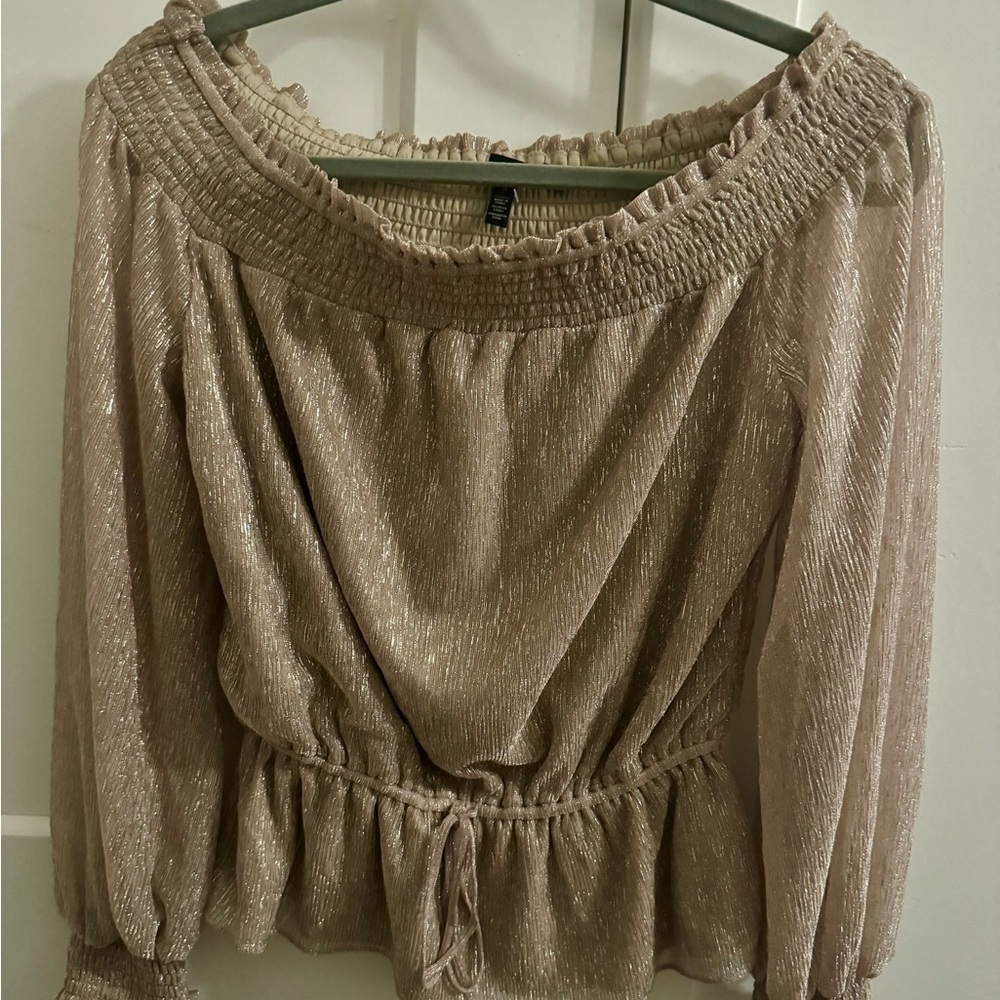 NWT White House Black Market Elegant Beige Off-Shoulder Top